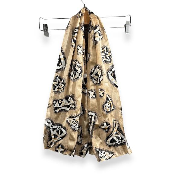 St. John Accessories - Vintage Silk St John Scarf Beige Abstract Doodles Stars Hearts OldMoney Luxury
